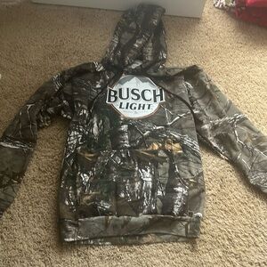 Busch Light Camo Hoodie size large real tree brewed in USA Beer sweatshirt